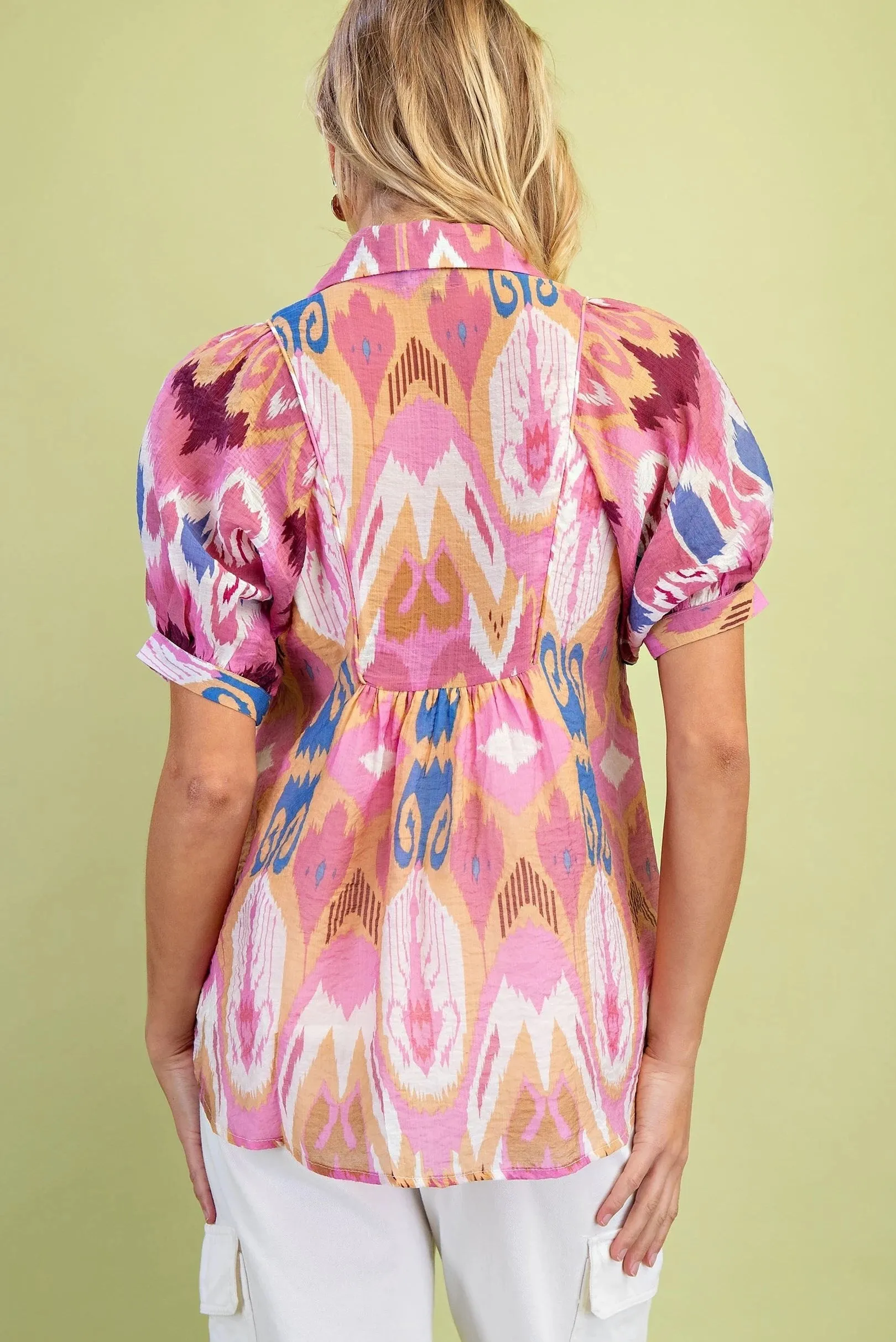 Berry Mix Smocked Yoke Ikat Top