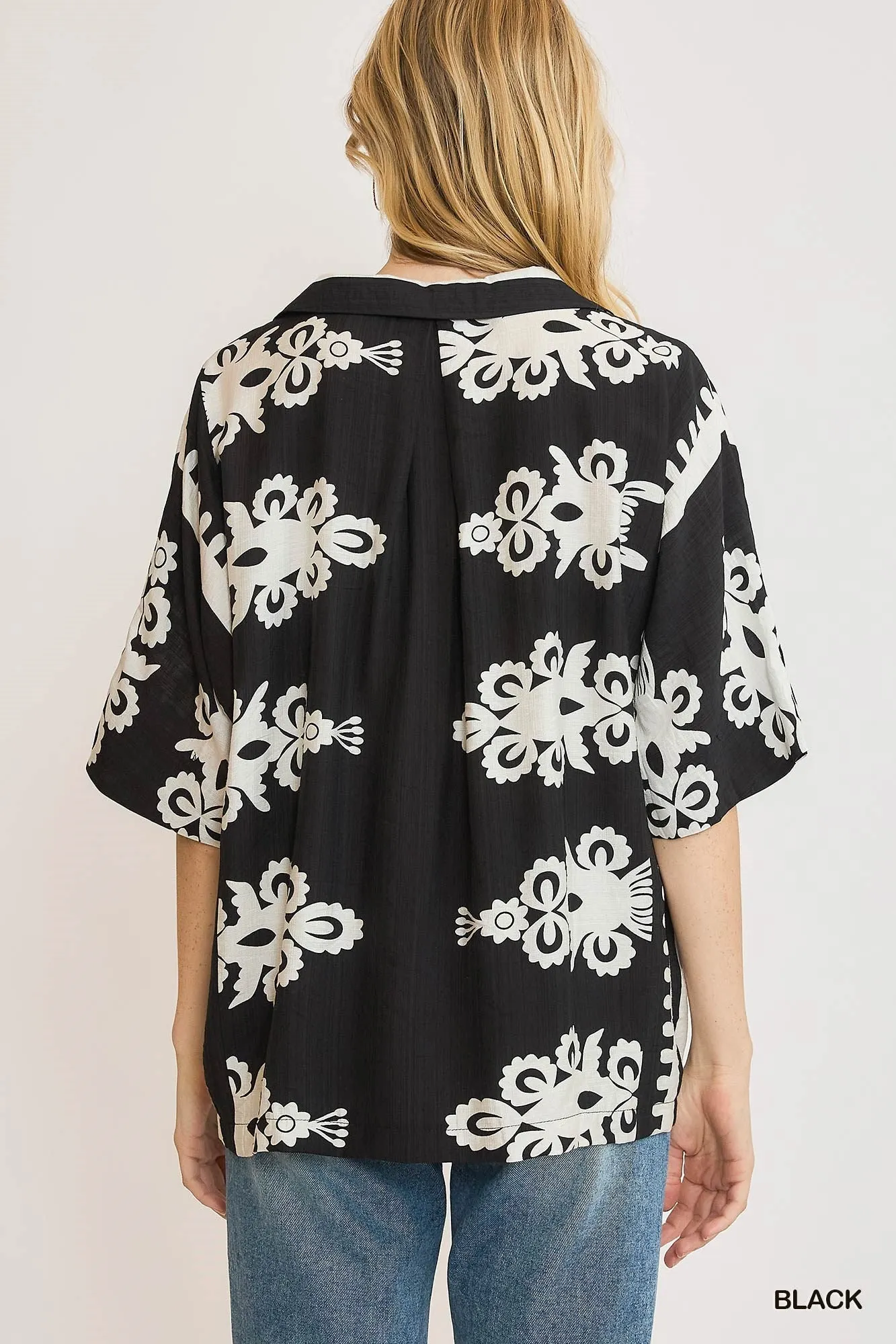Black & Cream Border Print Oversized Top