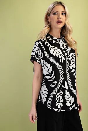 Black & Cream Loose Fit Collared Top