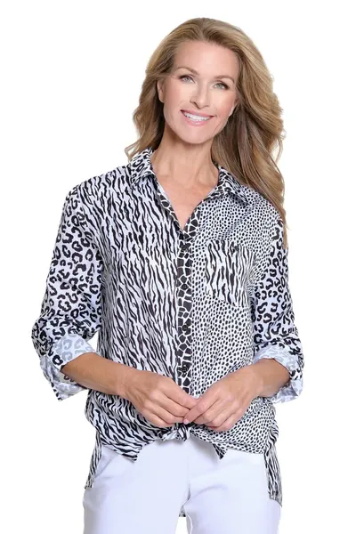 Black & White  Roll-Tab Long Sleeve Shirt by Multiples