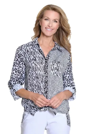 Black & White  Roll-Tab Long Sleeve Shirt by Multiples