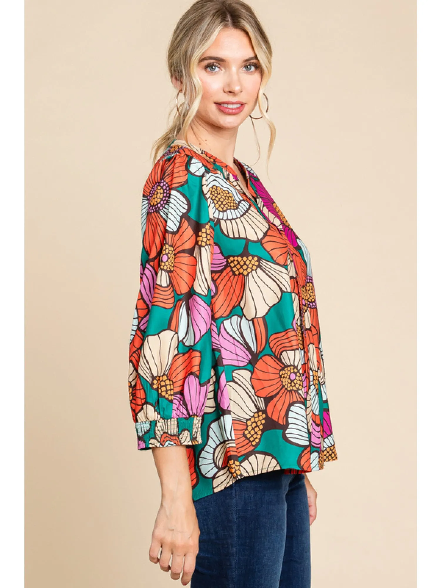 Bold Floral 3/4 Sleeve Top