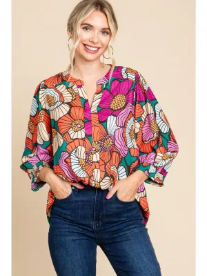 Bold Floral 3/4 Sleeve Top