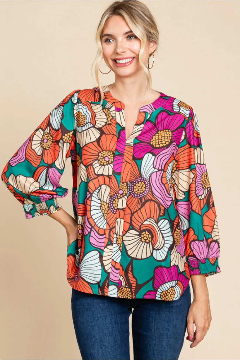 Bold Floral 3/4 Sleeve Top