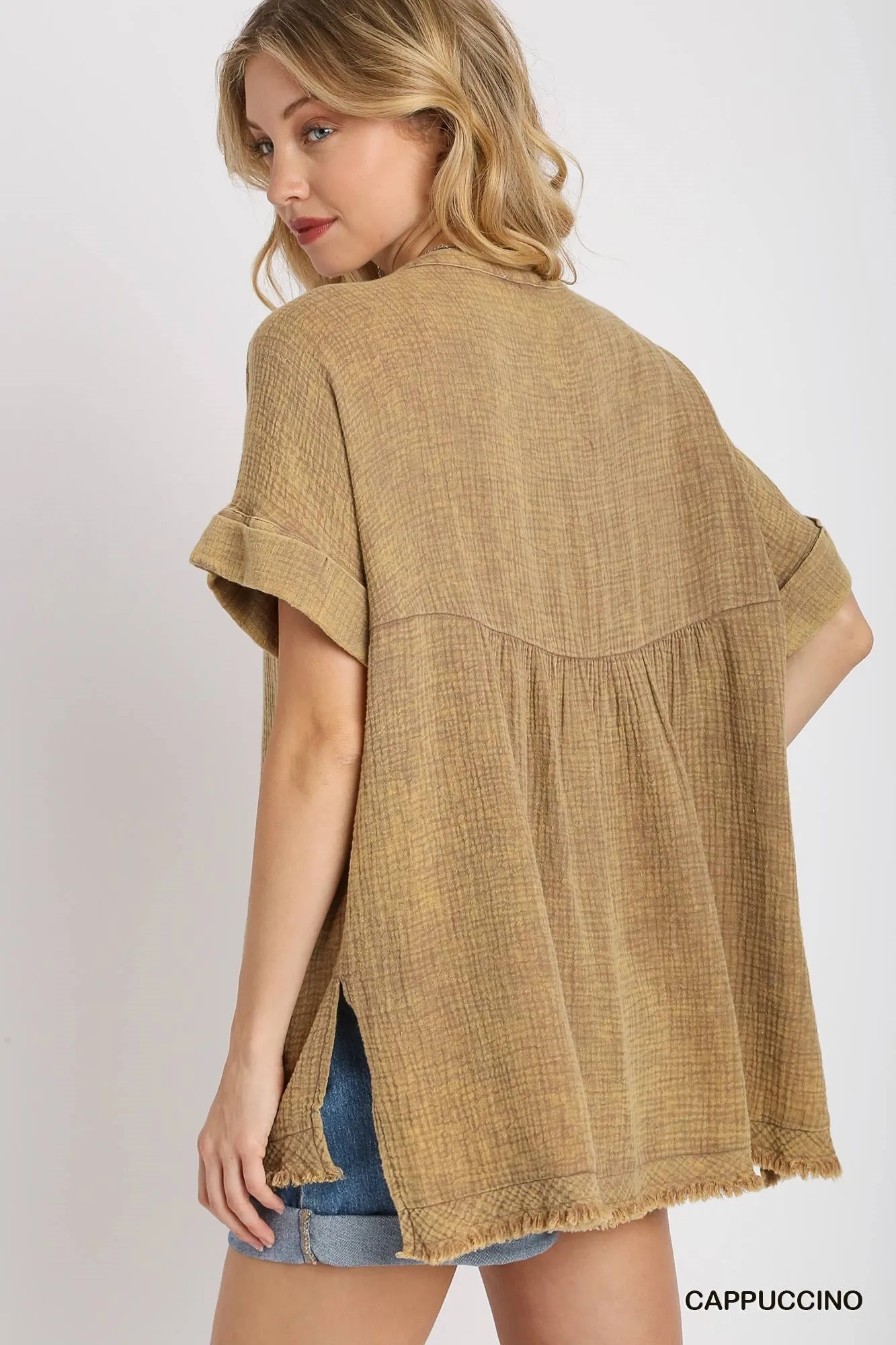 Cappuccino Mineral Wash Gauze Tunic Top