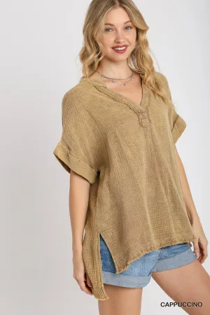 Cappuccino Mineral Wash Gauze Tunic Top