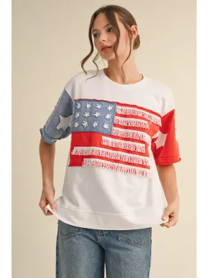 Color Block  Fringe American Flag Top