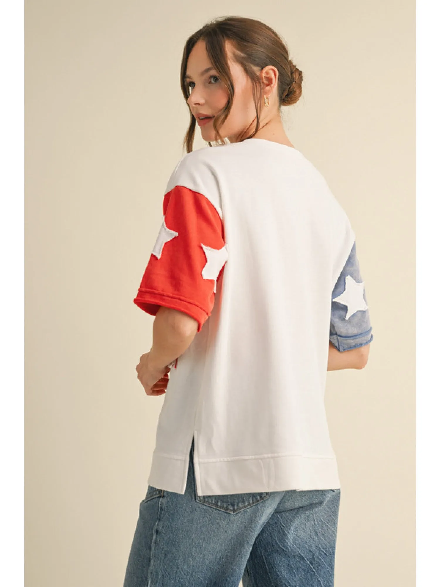 Color Block  Fringe American Flag Top