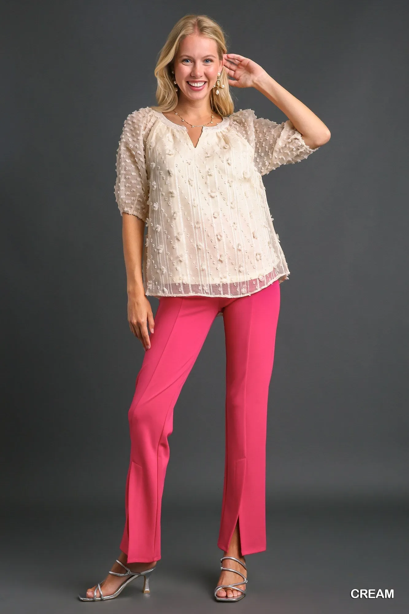 Cream Blouse with 3D Contrast Sleeves