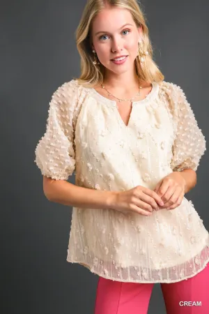 Cream Blouse with 3D Contrast Sleeves