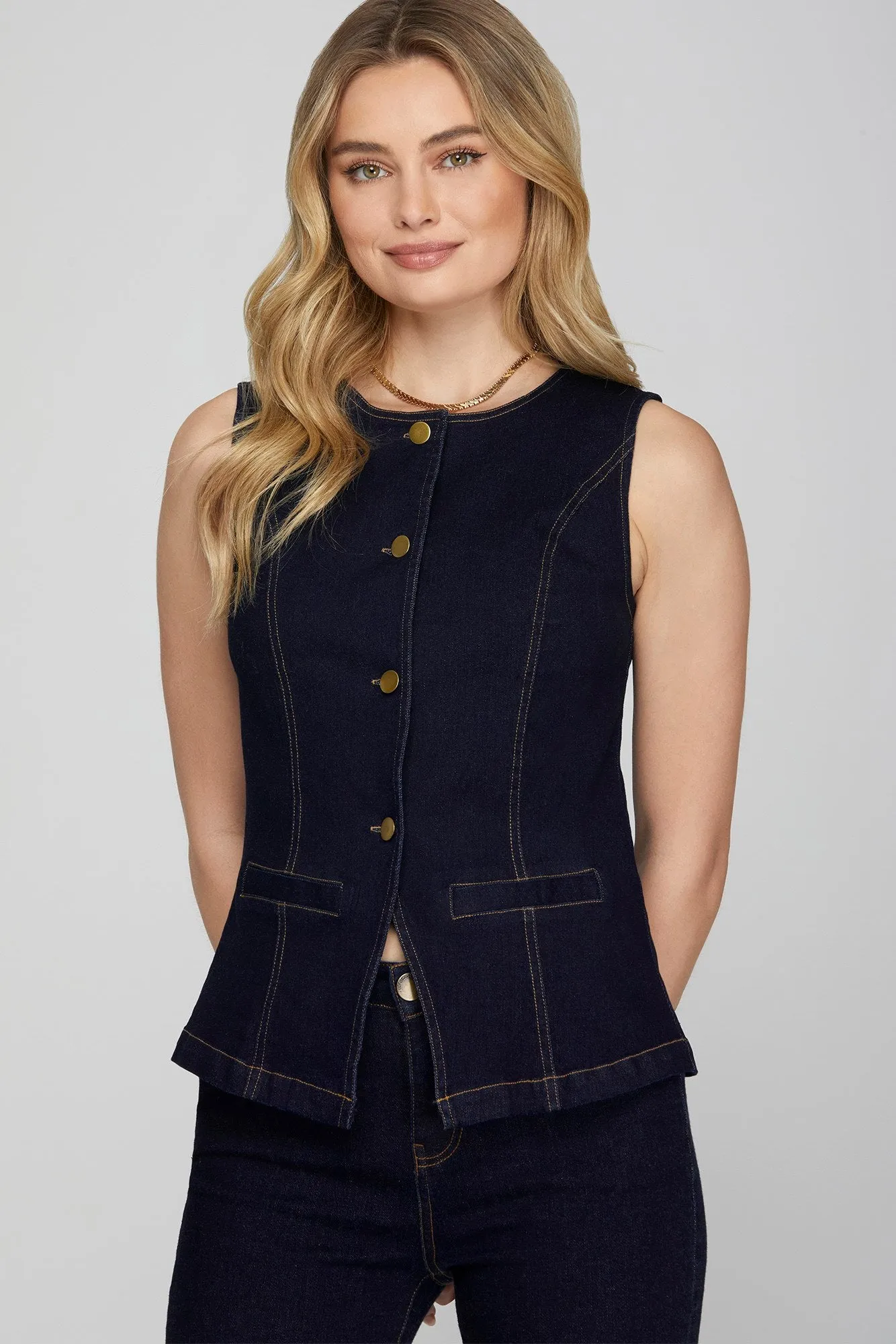 Dark Denim Blazer Vest