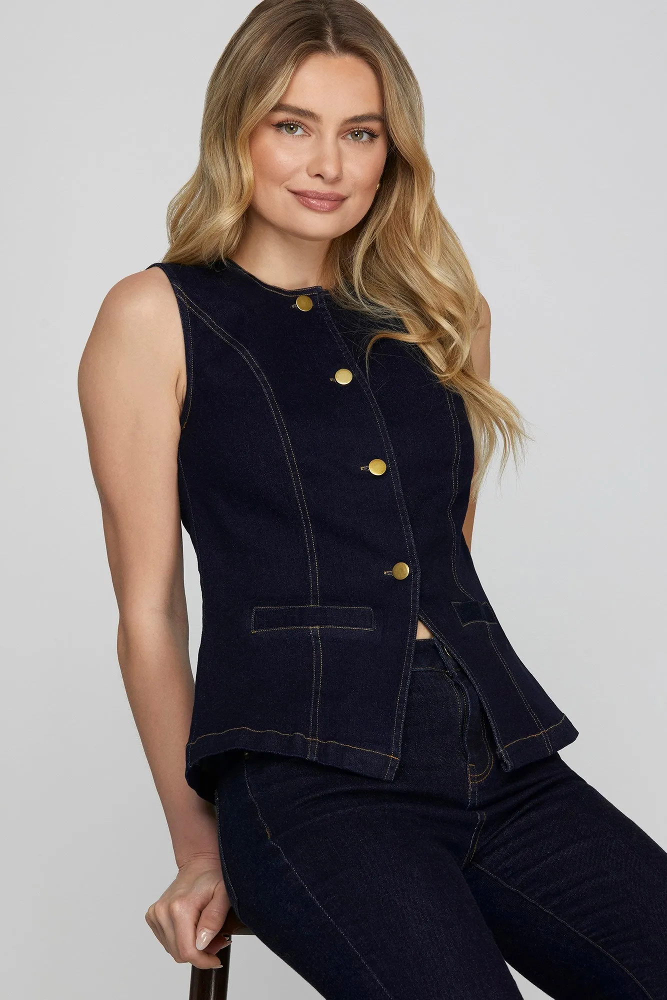 Dark Denim Blazer Vest