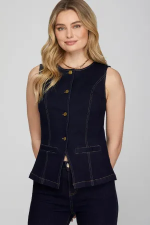 Dark Denim Blazer Vest