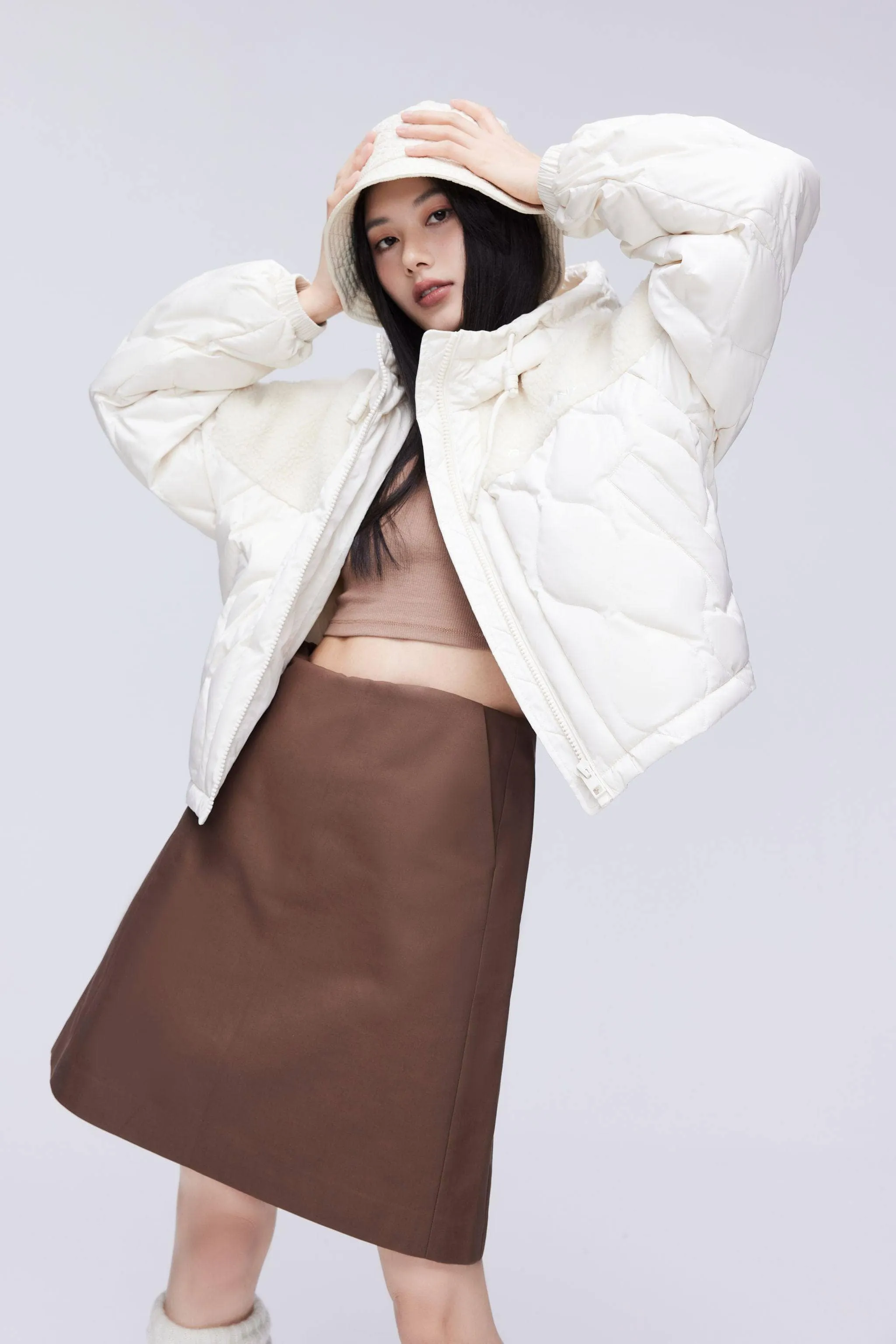 Drop Shoulder Lambwool Down Coat