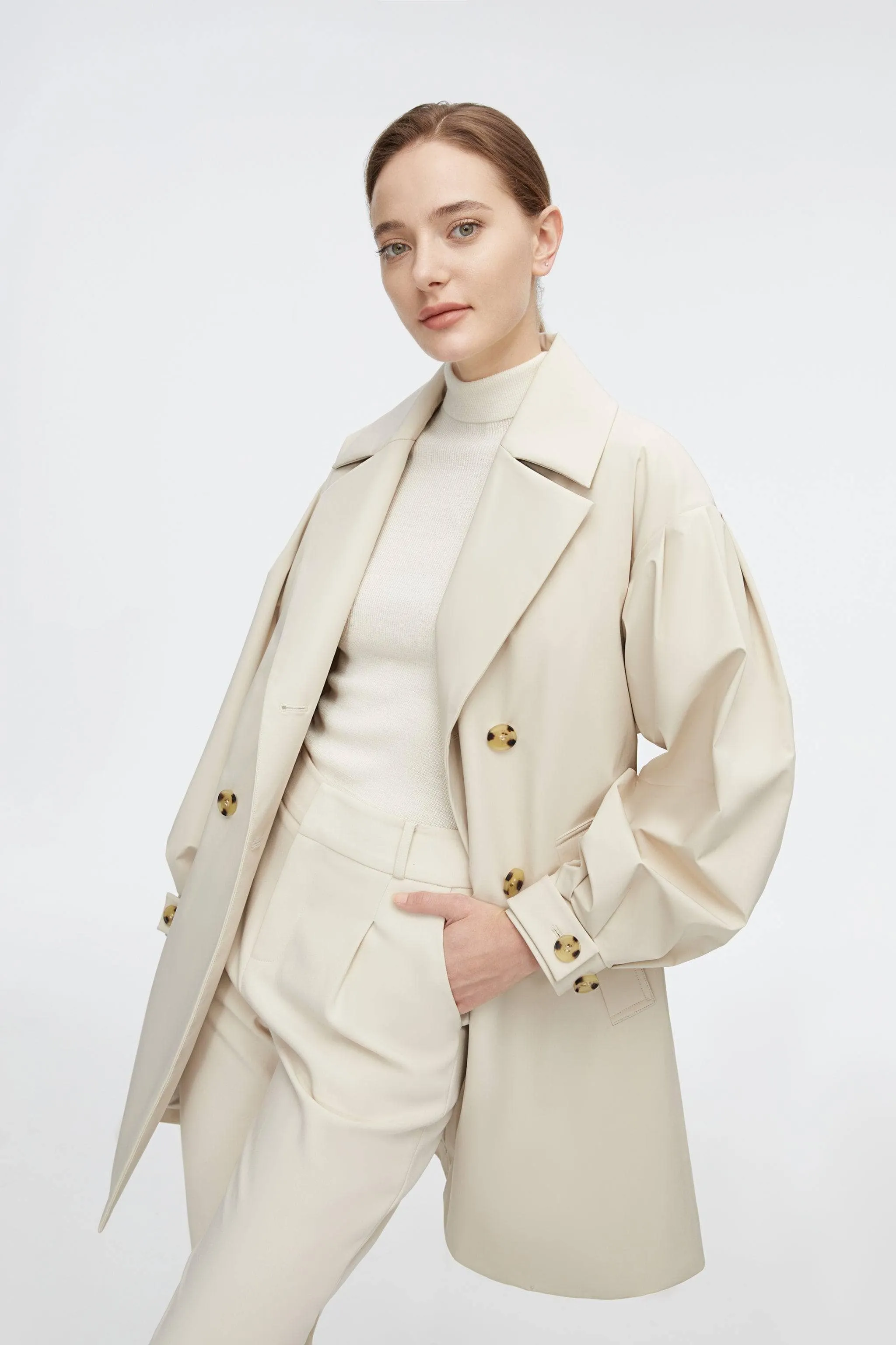 Dropped Shoulder Detachable Goose Down Trench Coat