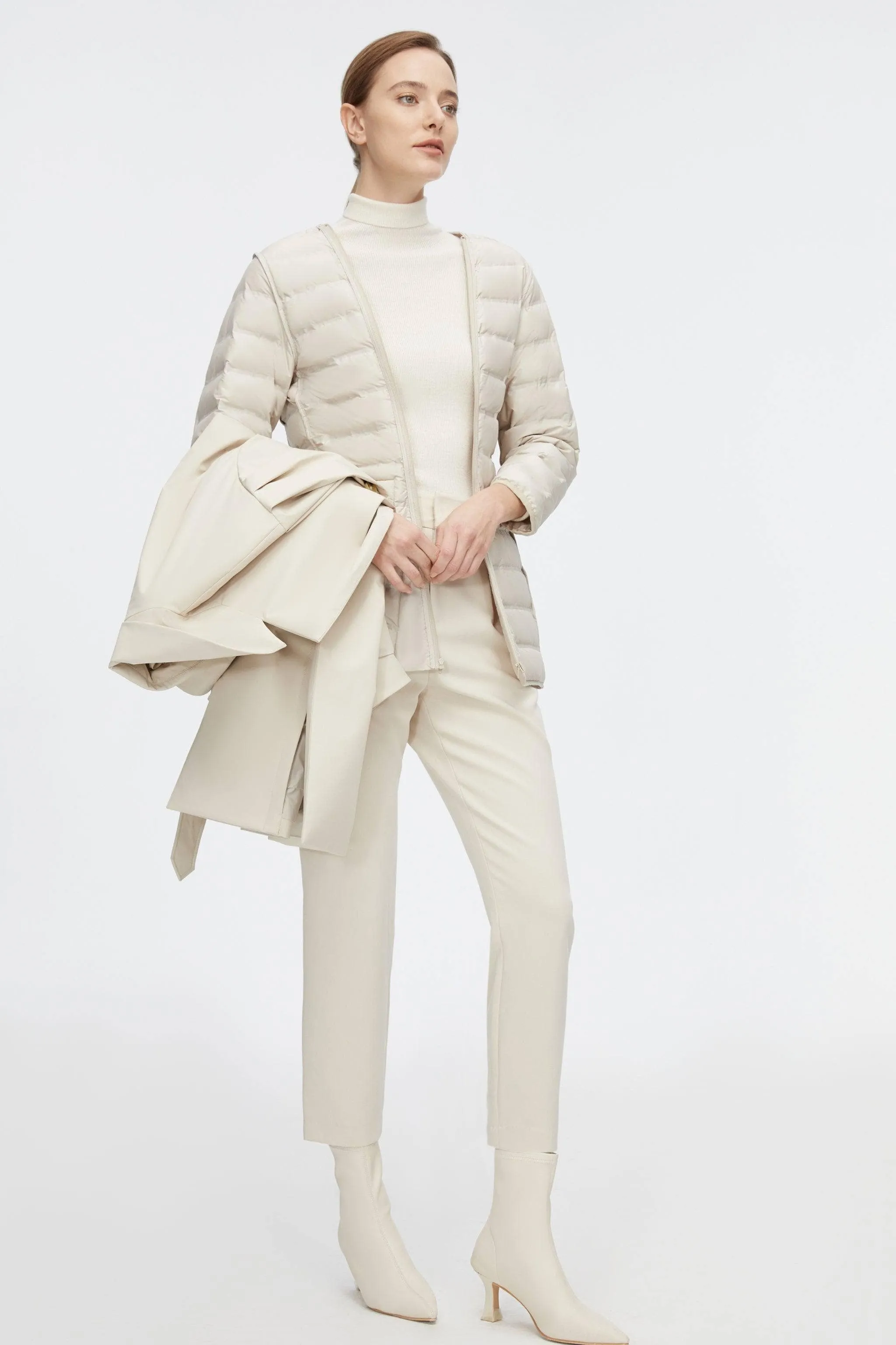 Dropped Shoulder Detachable Goose Down Trench Coat