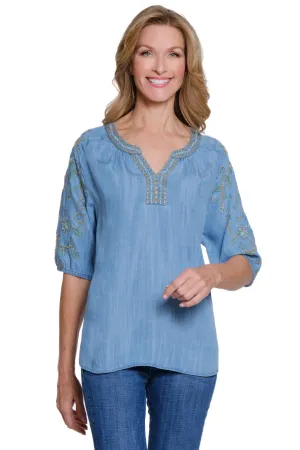 Embroidered Denim Top