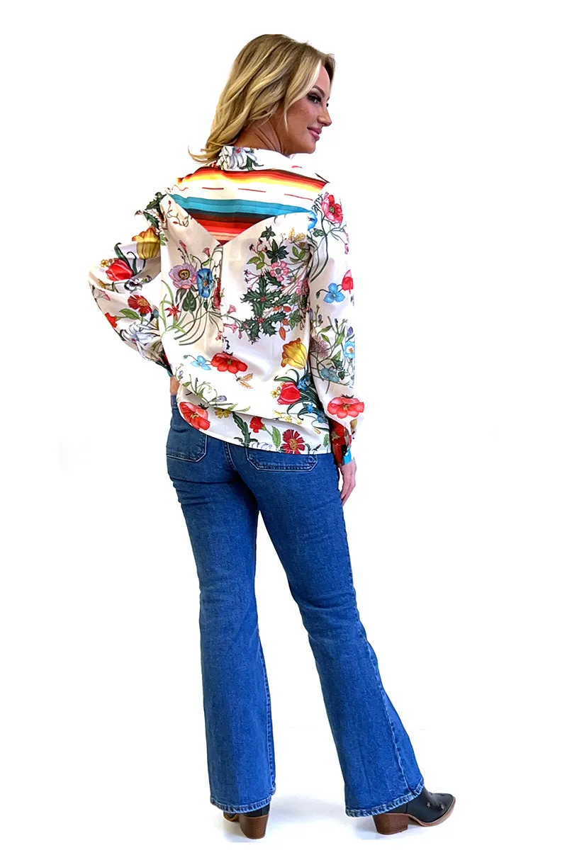 Fiesta Floral Long Sleeve Pearl Snap Top