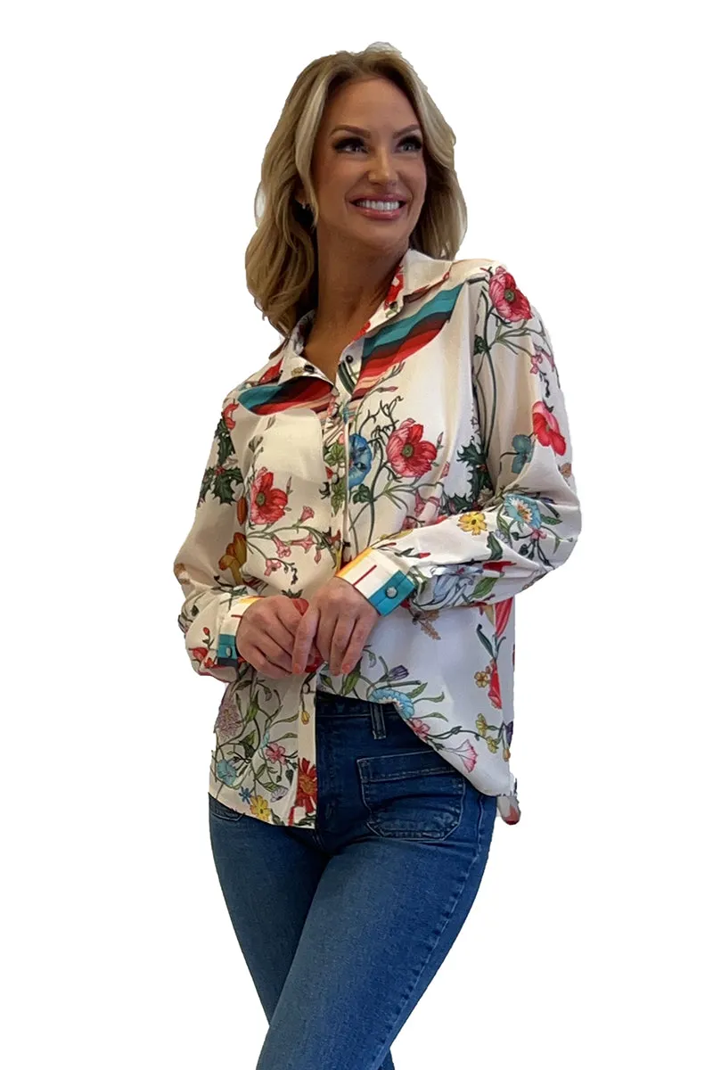 Fiesta Floral Long Sleeve Pearl Snap Top