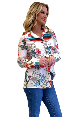 Fiesta Floral Long Sleeve Pearl Snap Top