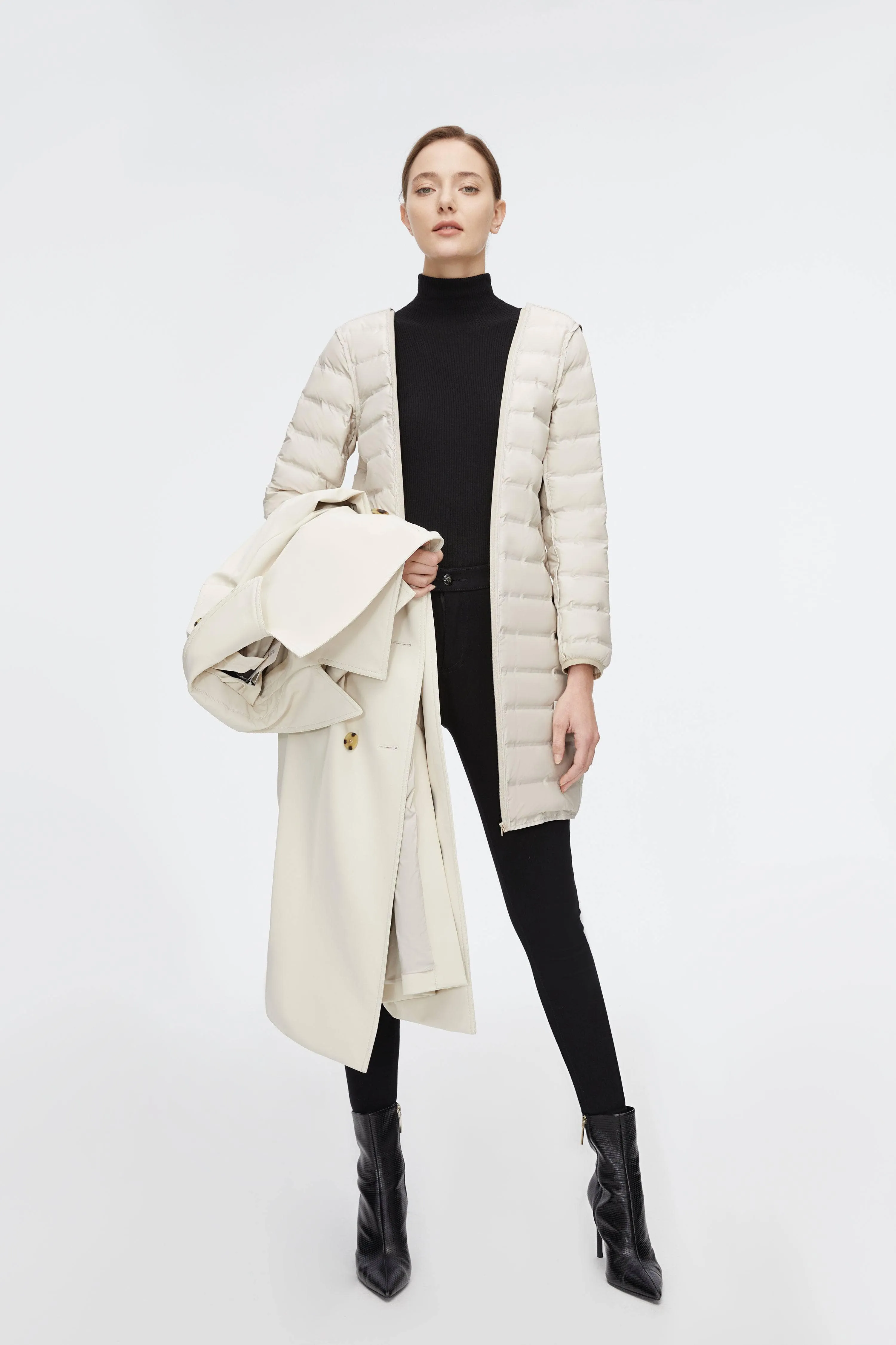 Full Length Detachable Goose Down Trench Coat