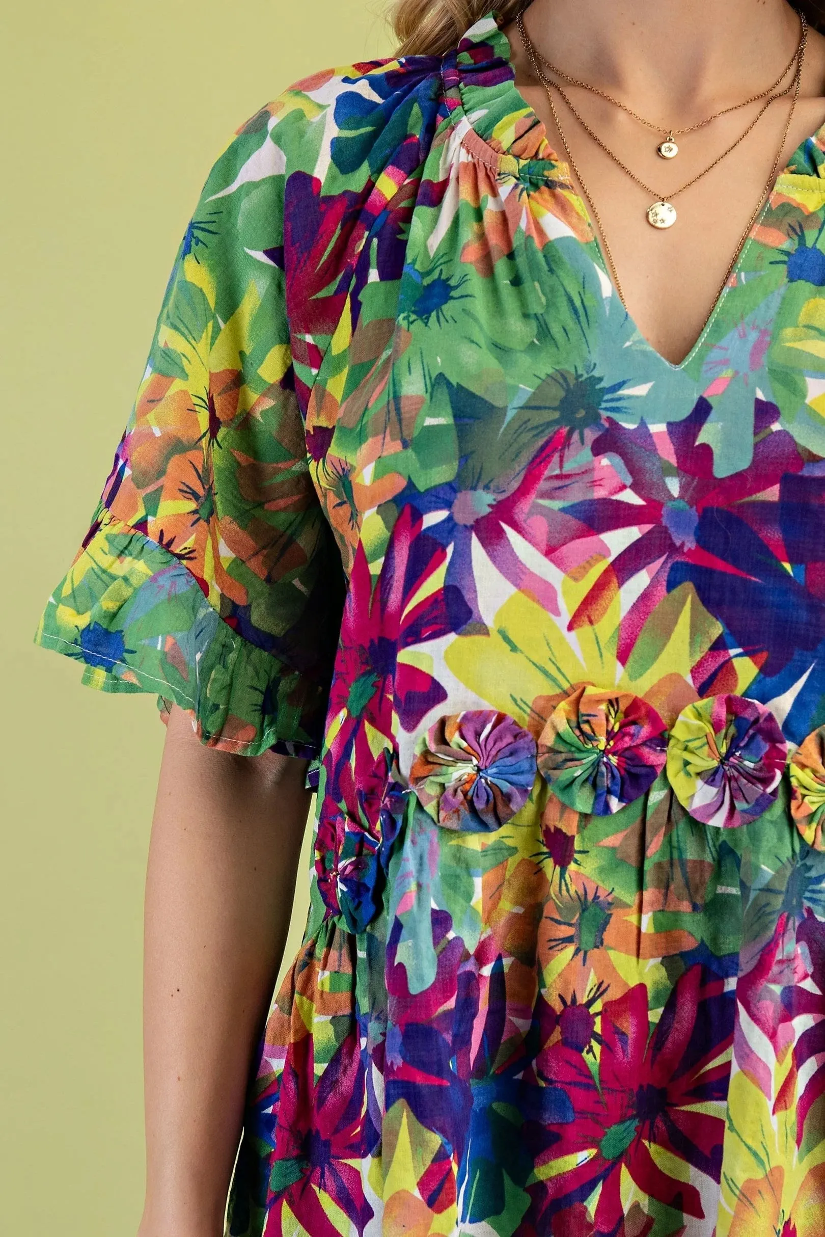 Green Mix Boho Bloom Rosette Top