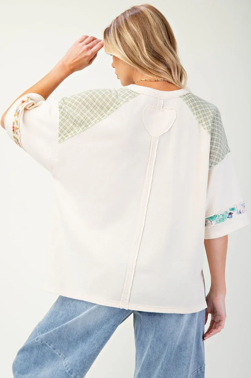 Heart Patch Soft Washed Terry Knit Top
