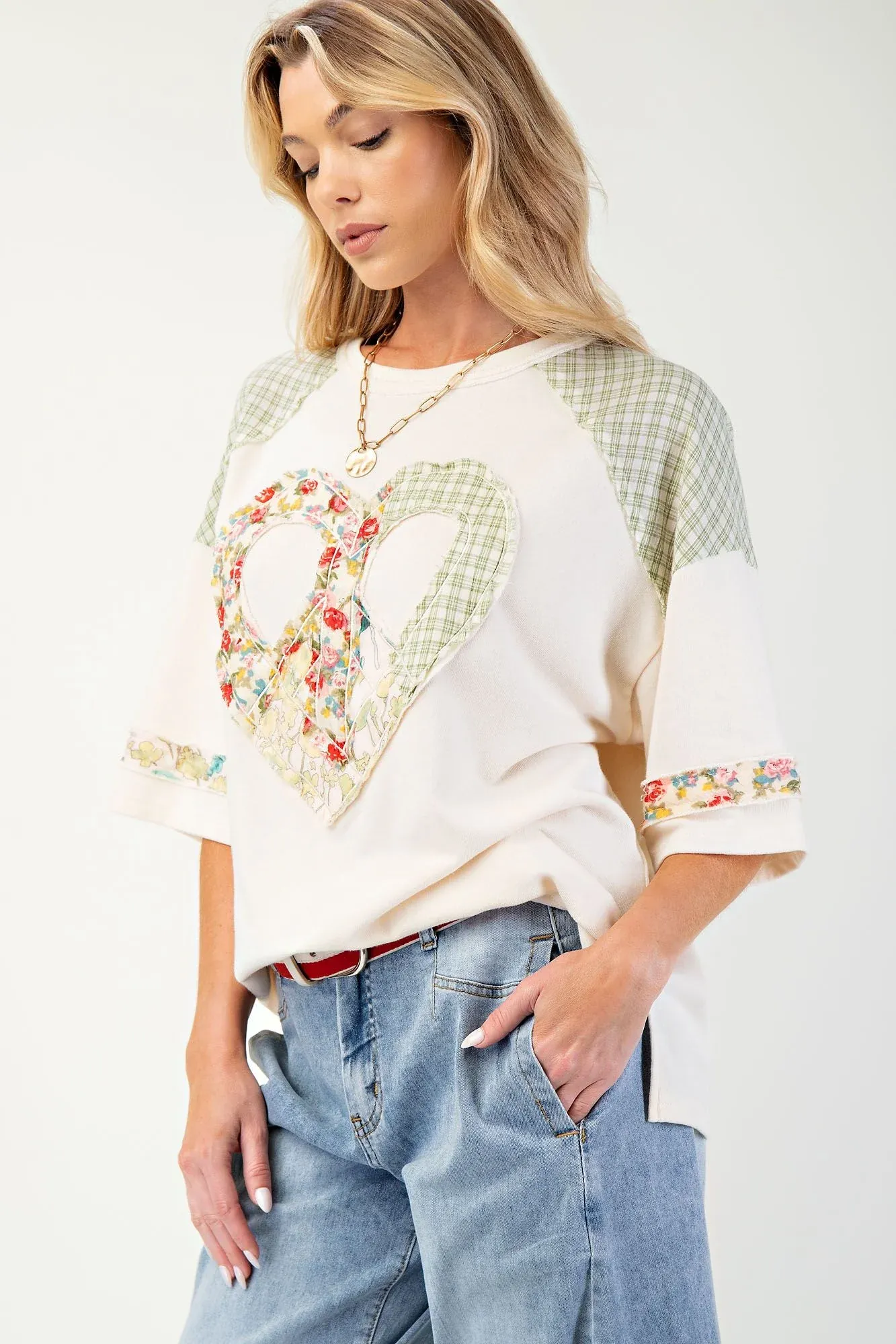 Heart Patch Soft Washed Terry Knit Top