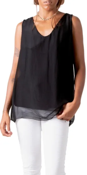 Italian Made Sleeveless V-Neck Silk Top