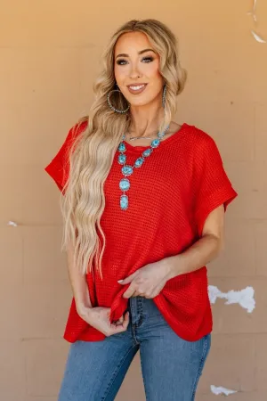 Laid-Back Luxe in Bold Red Top