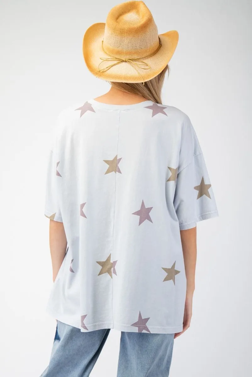 Light Blue Washed Star Patch Tee