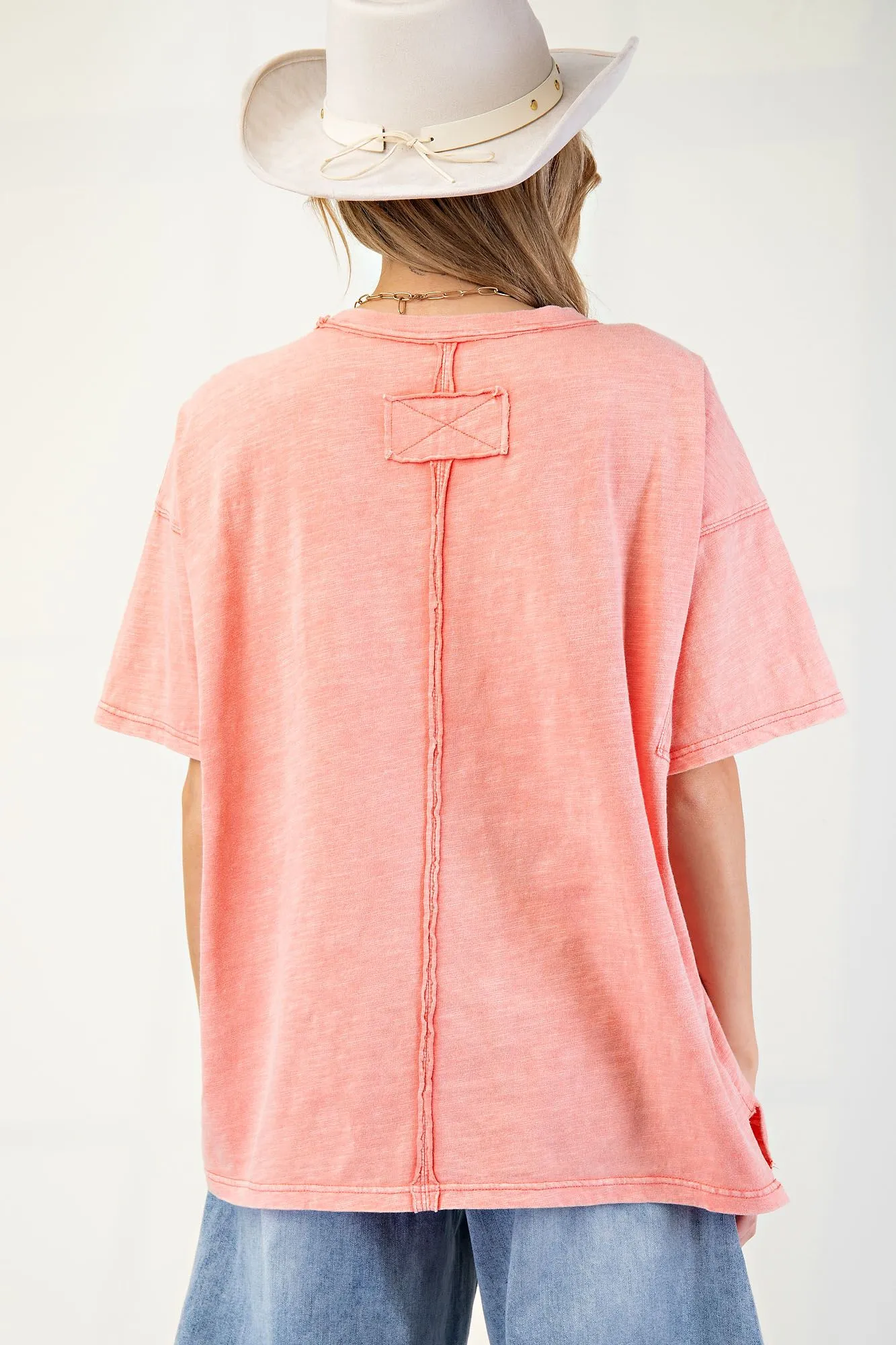 Love Patch Mineral Washed  Coral Cotton Slub Top
