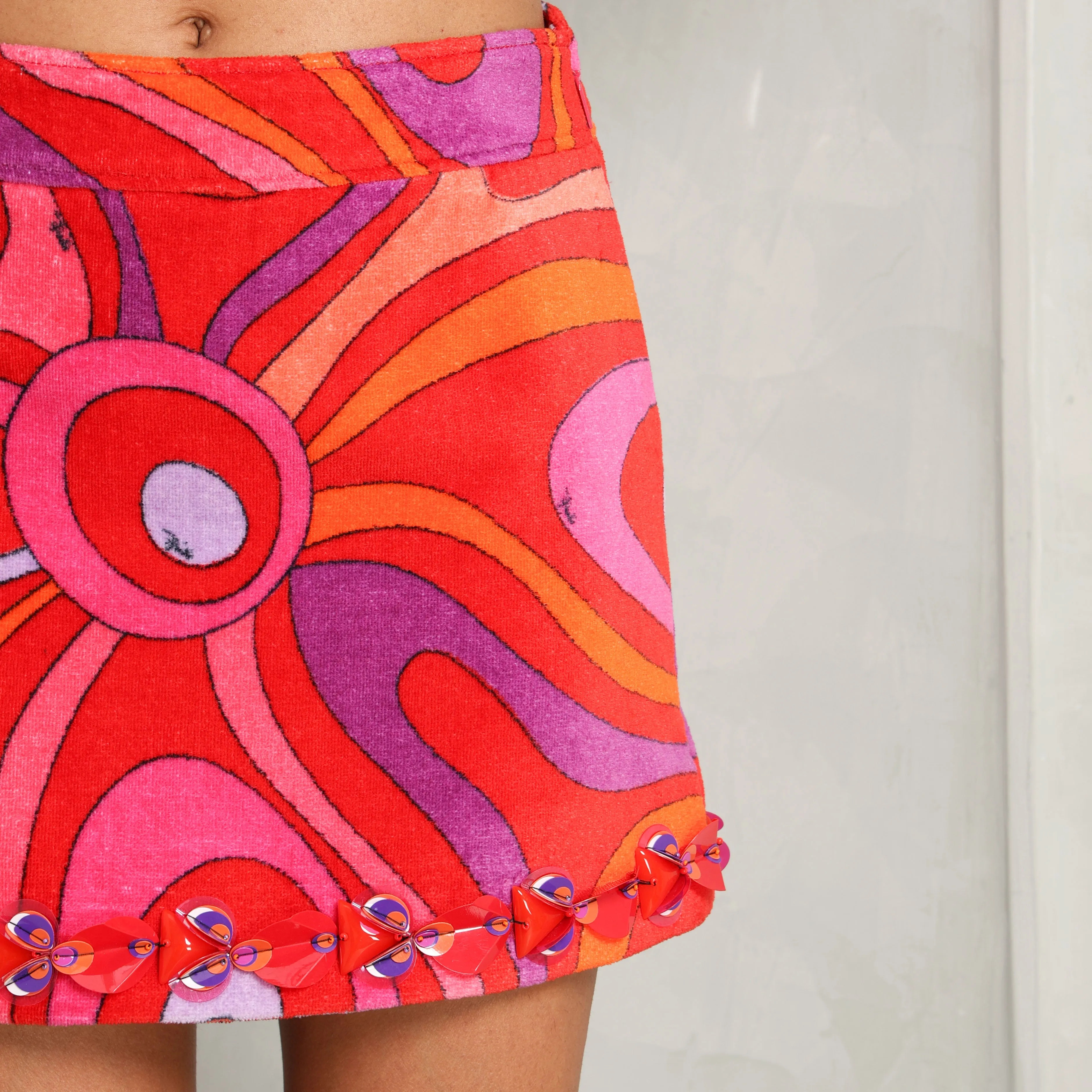 Marmo Print Embroidered Mini Skirt