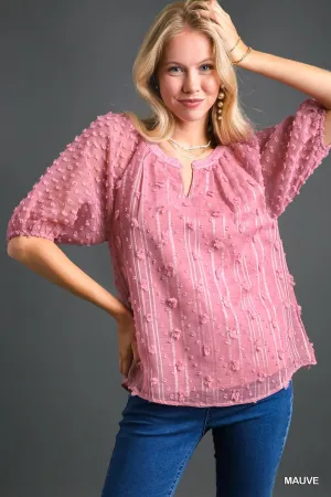 Mauve Blouse with 3D Contrast Sleeves