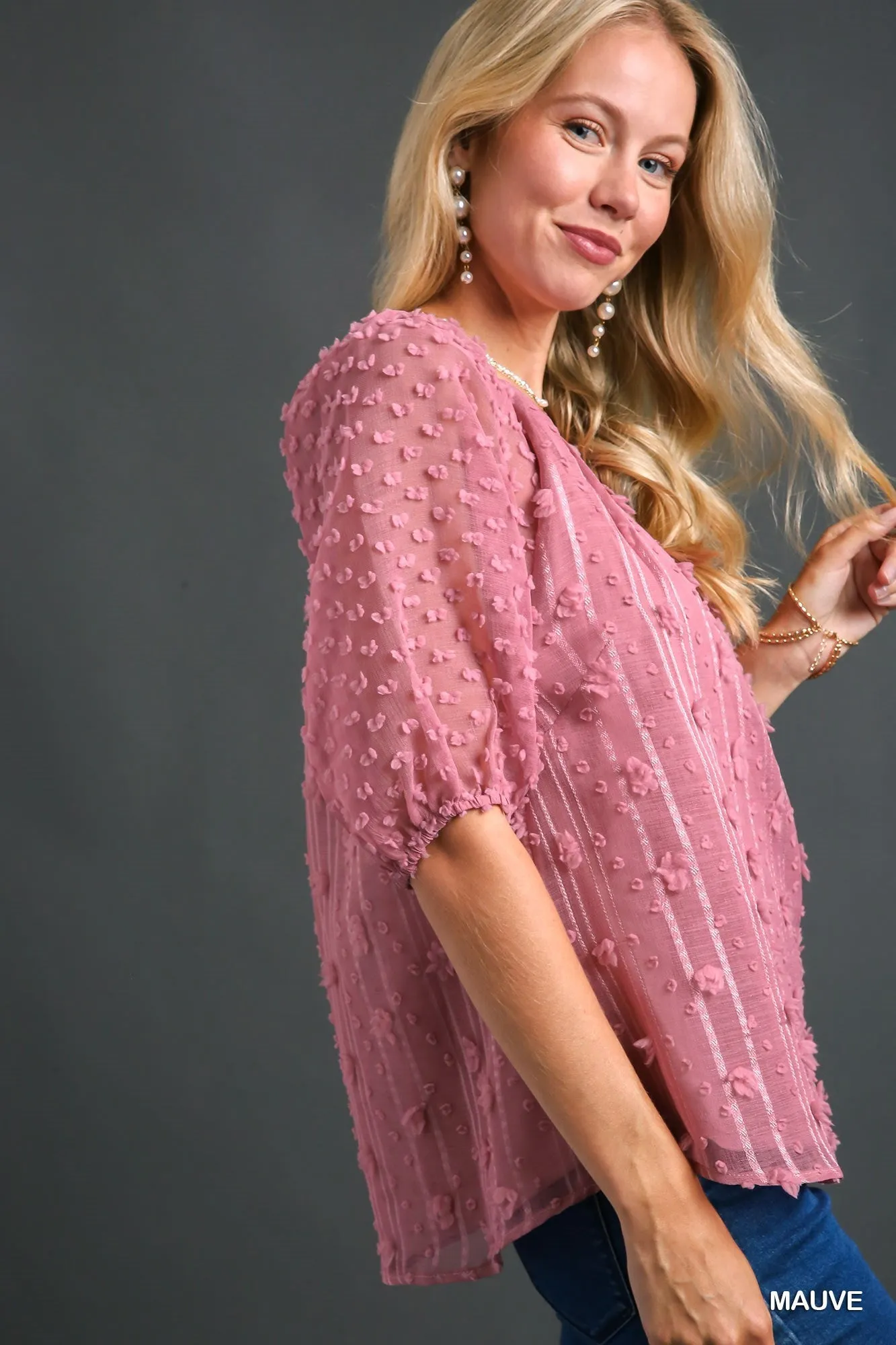 Mauve Blouse with 3D Contrast Sleeves