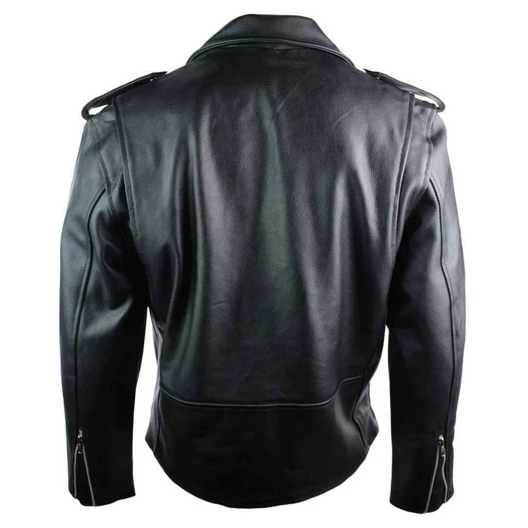 Men's 100% Leather Brando Classic Biker Jacket Black