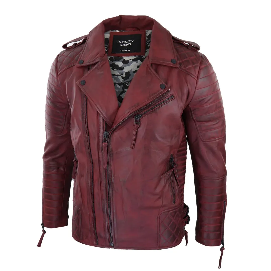 Men's Biker Jacket Cross Zip Black Wine Rock Punk