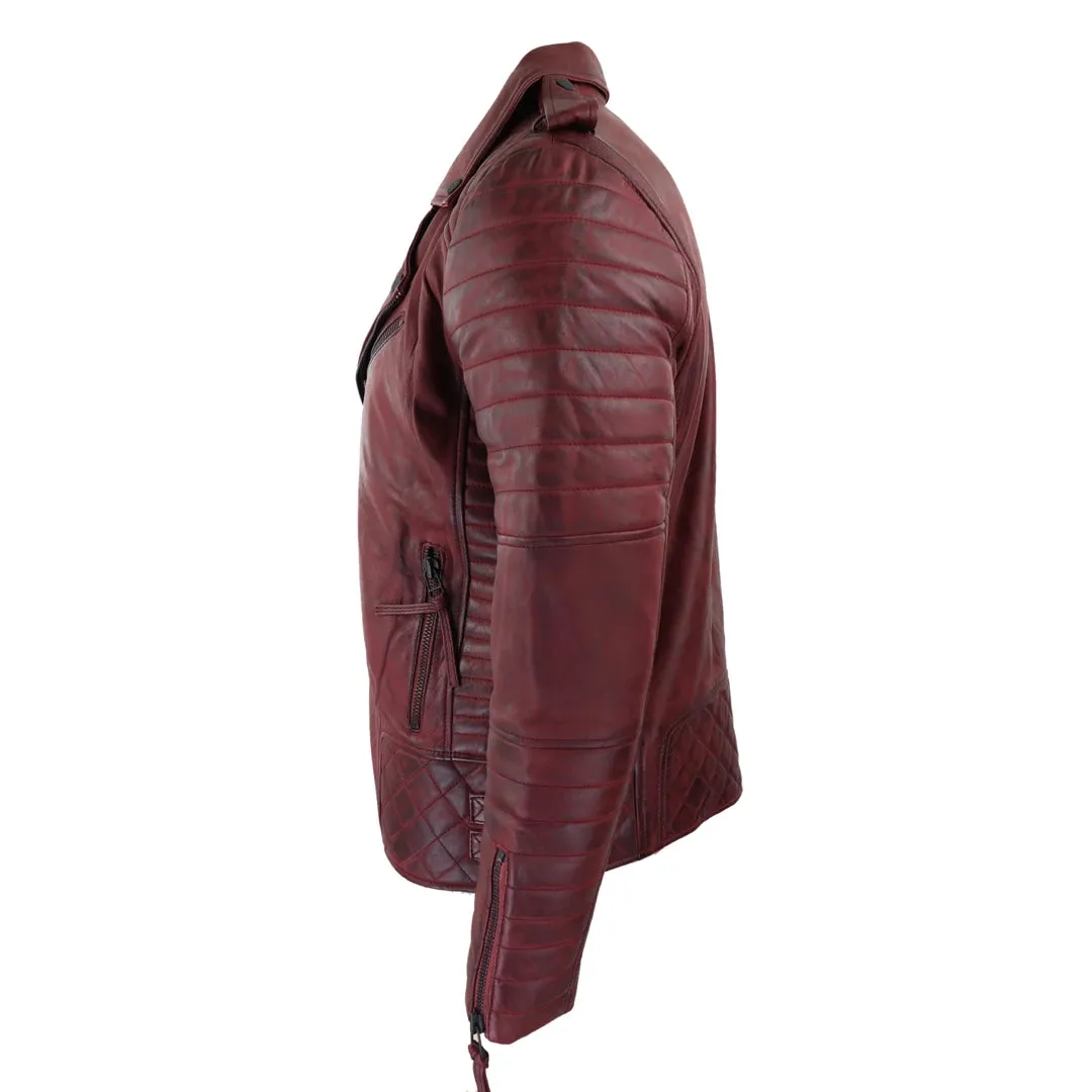 Men's Biker Jacket Cross Zip Black Wine Rock Punk
