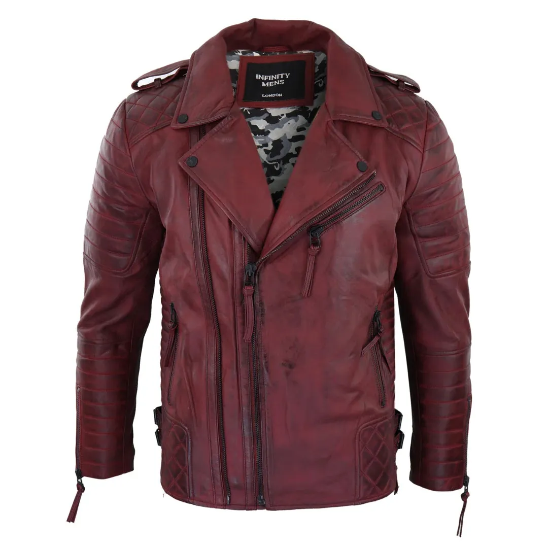 Men's Biker Jacket Cross Zip Black Wine Rock Punk