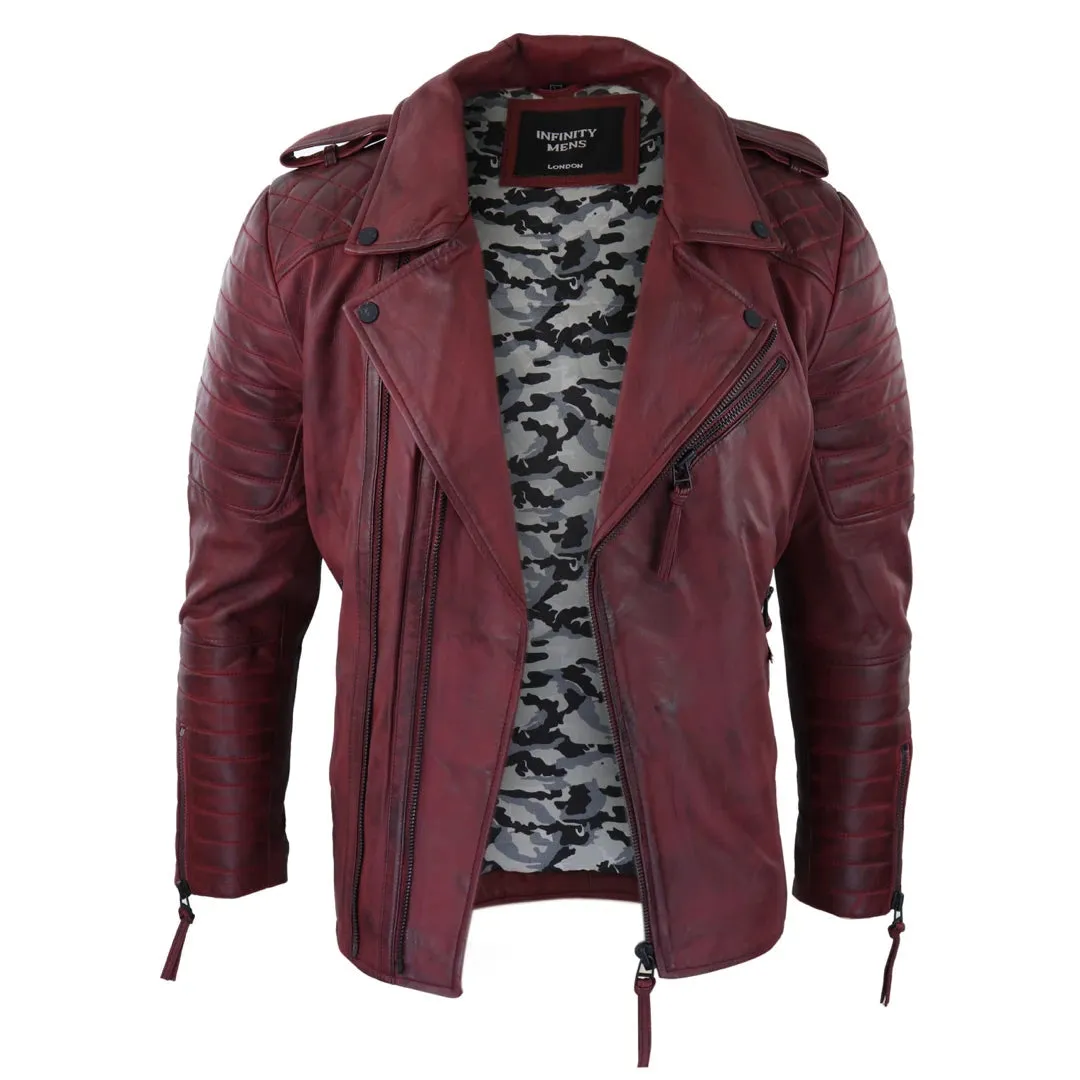 Men's Biker Jacket Cross Zip Black Wine Rock Punk