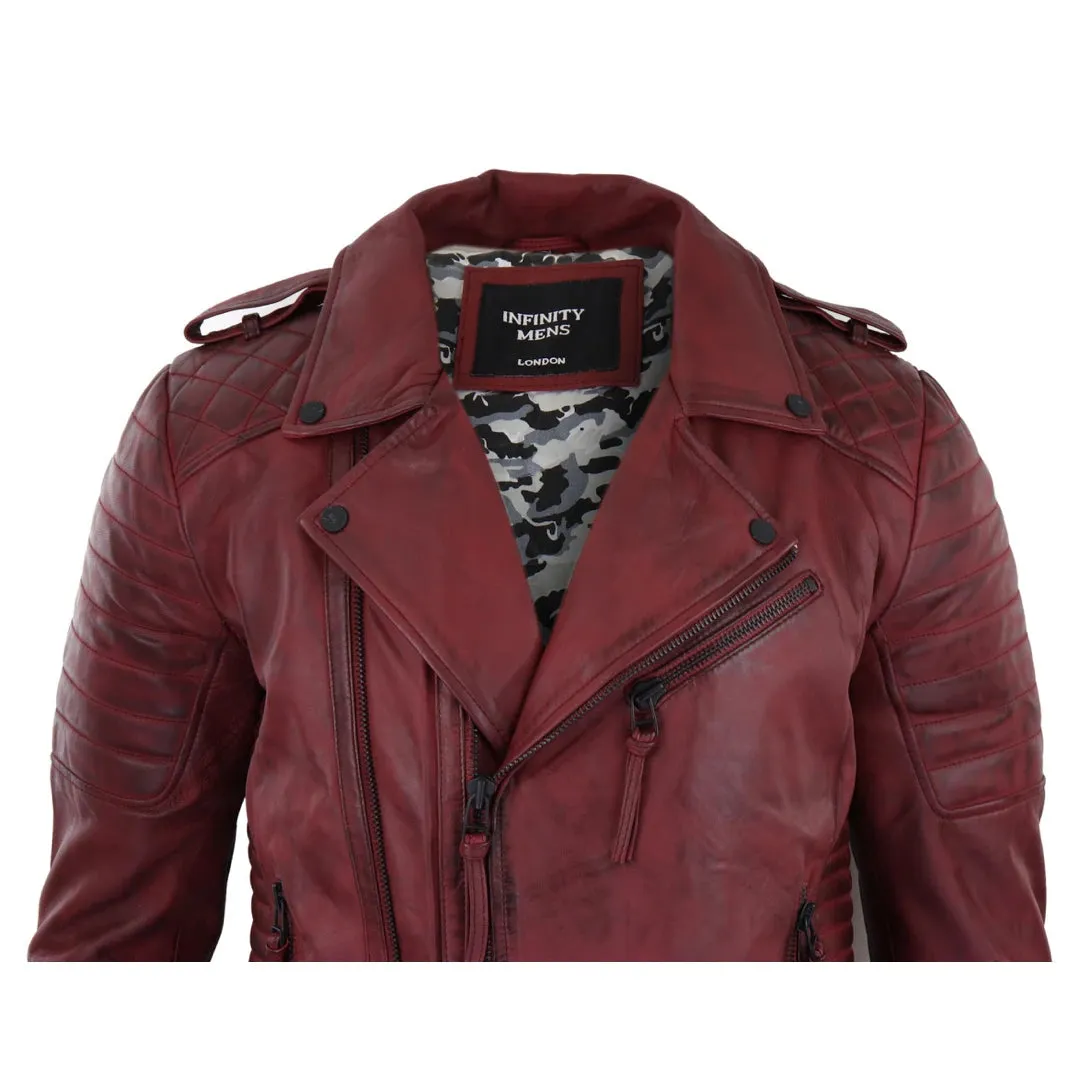 Men's Biker Jacket Cross Zip Black Wine Rock Punk