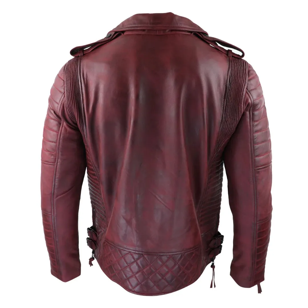 Men's Biker Jacket Cross Zip Black Wine Rock Punk