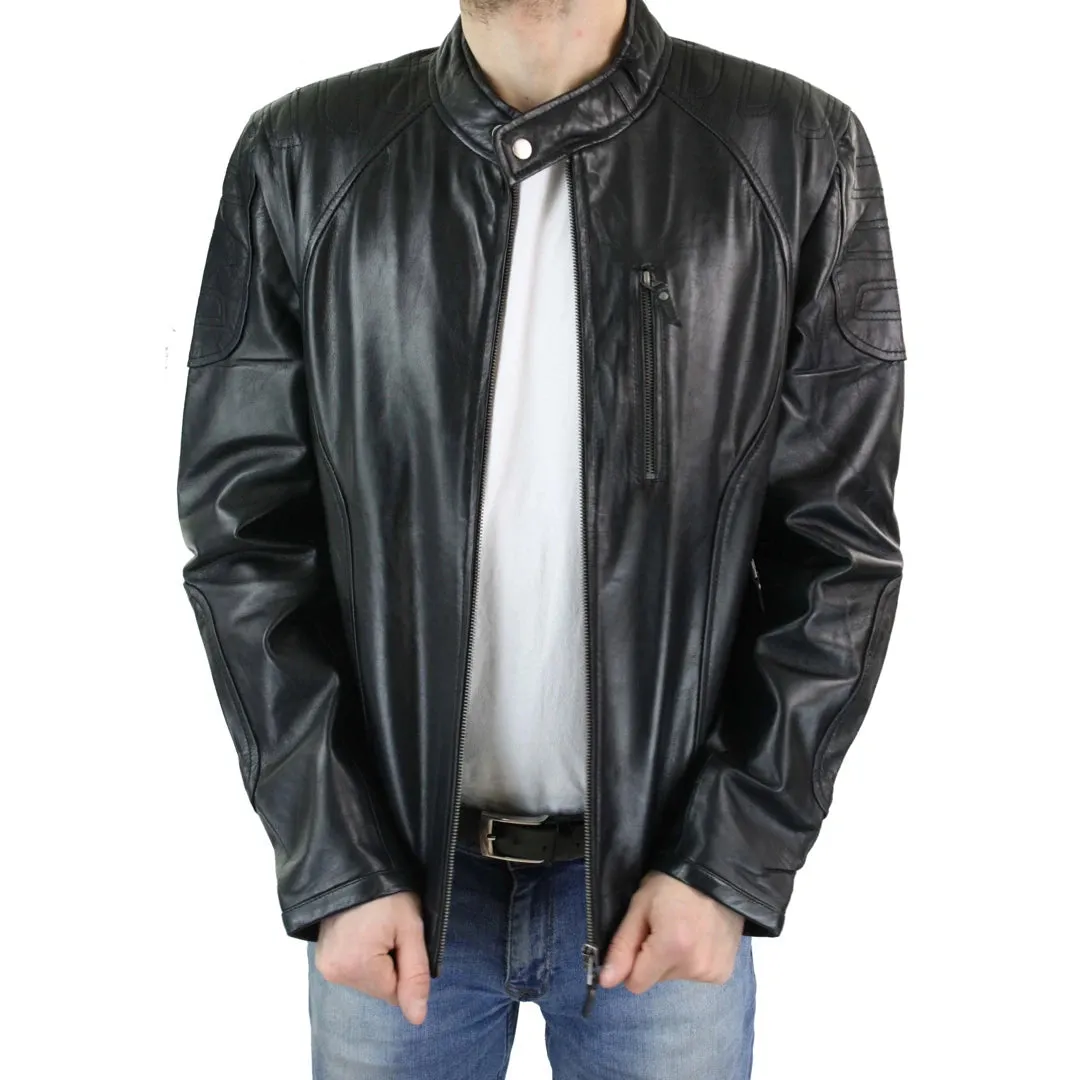 Men's Biker Leather Blue Black Zipped Jacket