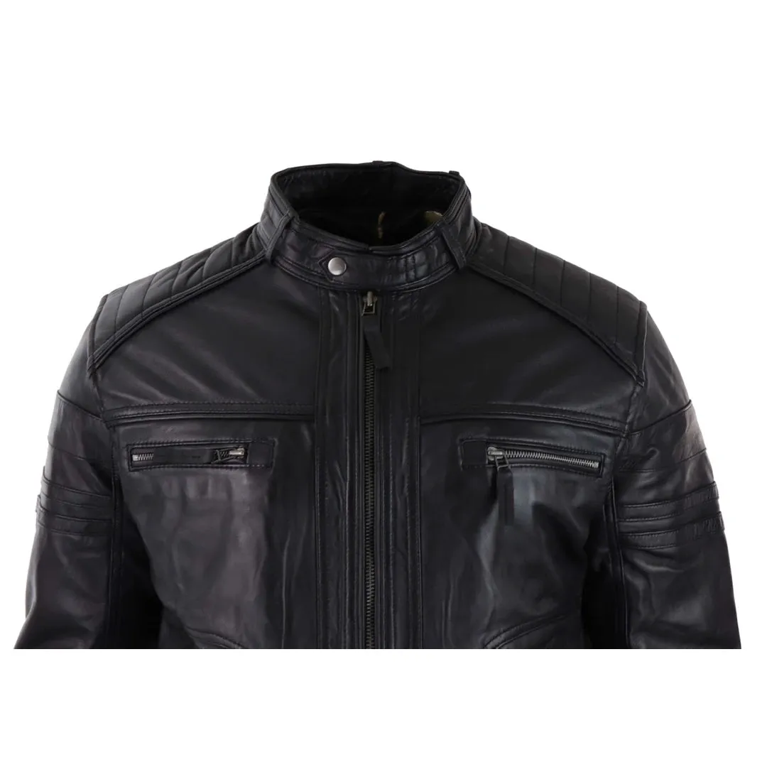 Men's Black Brown Biker Leather Jacket Distressed Zipped