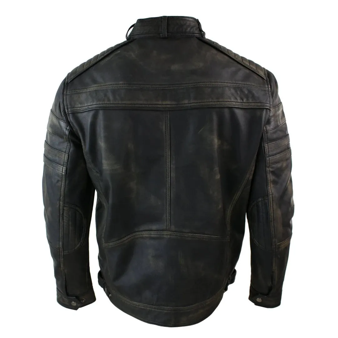 Men's Black Brown Biker Leather Jacket Distressed Zipped