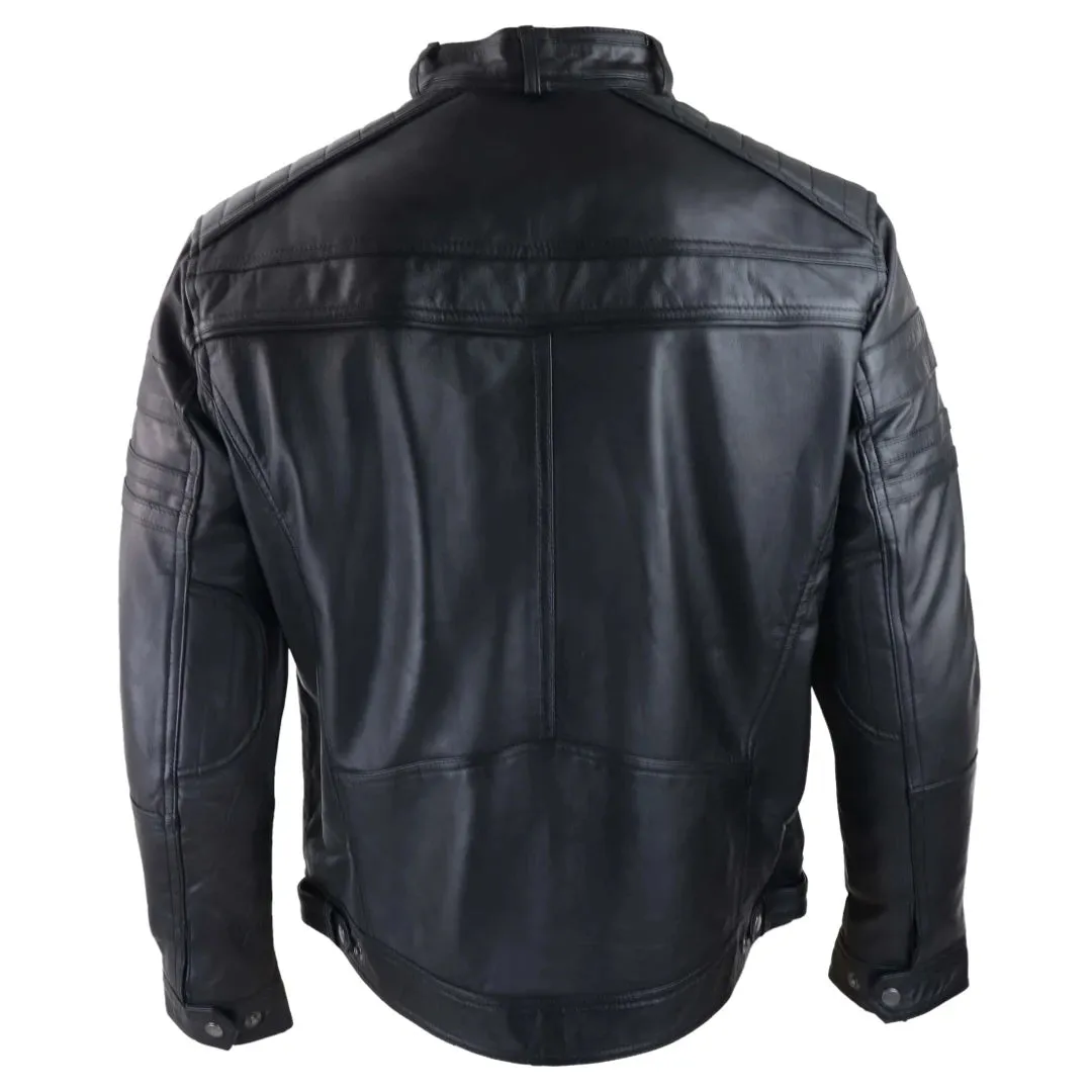 Men's Black Brown Biker Leather Jacket Distressed Zipped