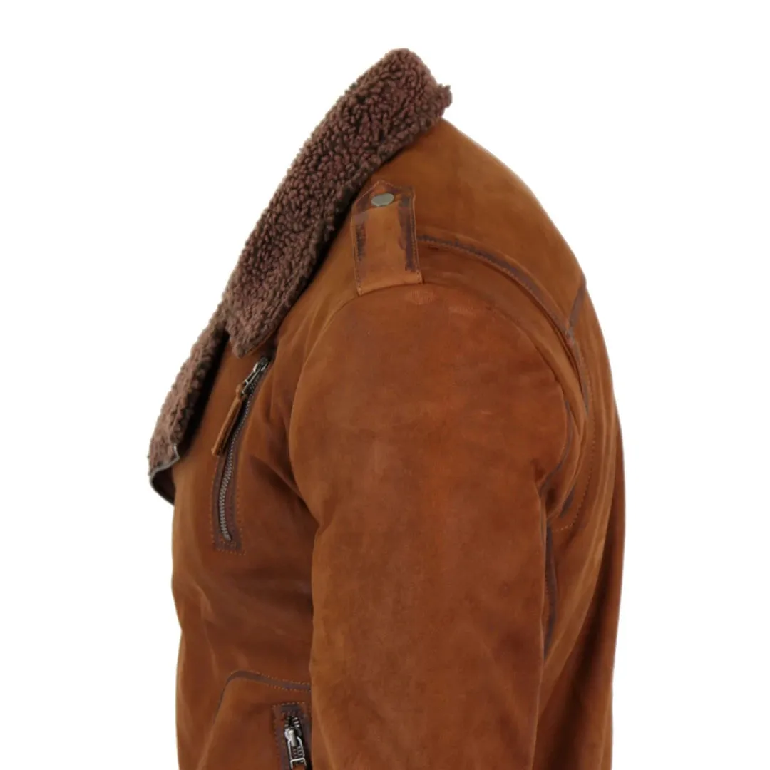 Men's Black Brown Cross Zip Leather Biker Jacket Fleece Lined Fitted