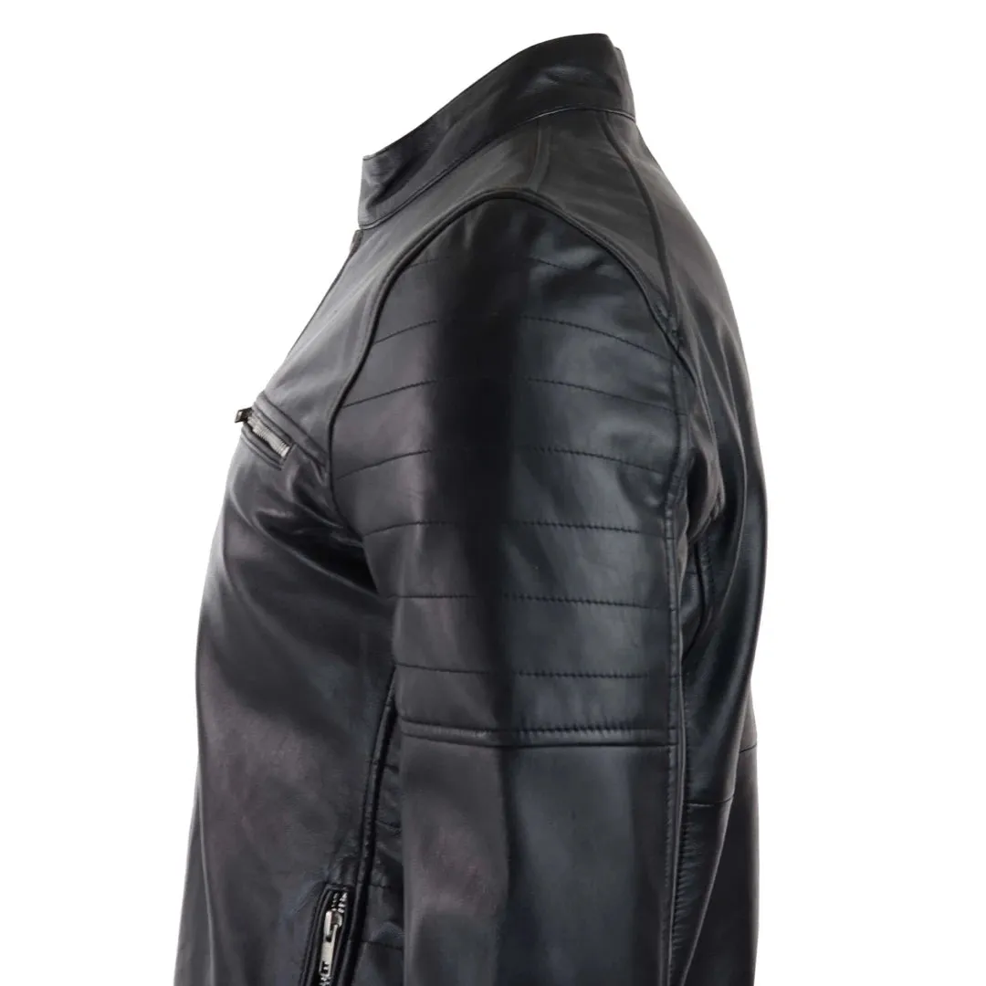 Men's Black Leather Jacket Short Zipped Biker Classic