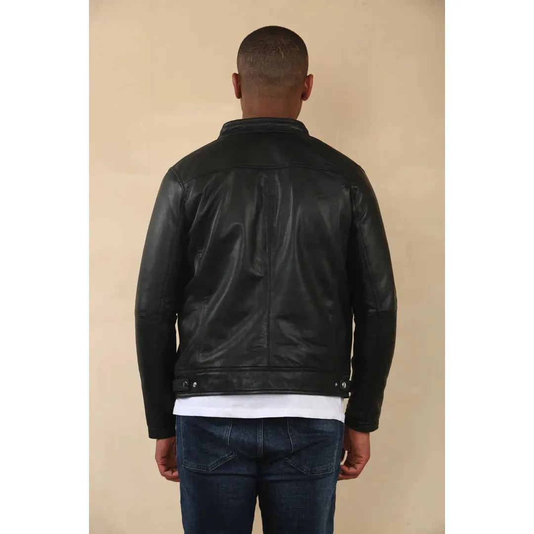 Men's Black Racer Striped Biker Leather Jacket