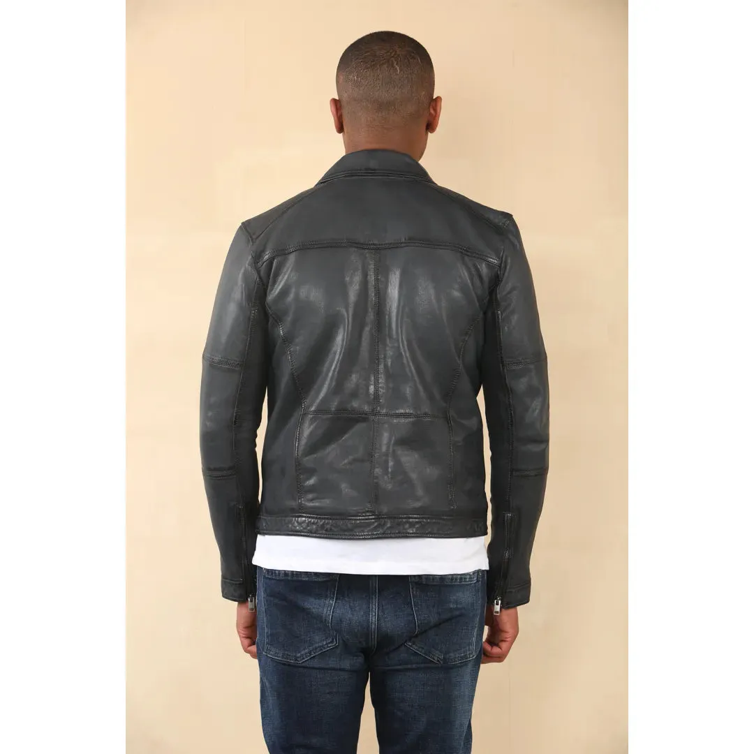 Men's Classic Collar Leather Biker Jacket